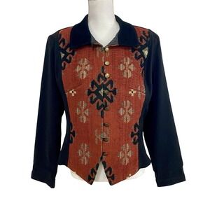 Vintage New Frontier Embroidered Shirt Black Rust Color Western Aztec Size Large